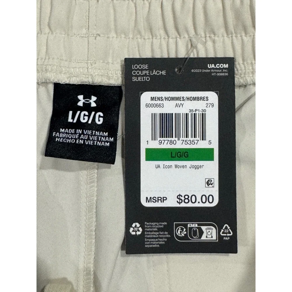 Under Armour Icon Woven Joggers Mens Large White AVY 6000663 Training Pants NWT